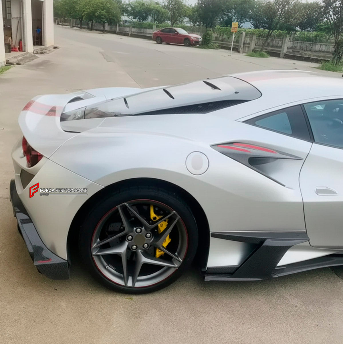 CARBON BODY KIT for Ferrari F8 2019 - 2022
Set includes:

Front Lip
Front Bumper Assembly
Side Skirts
Ducktail Spoiler
Rear Bumper Assembly
Rear Diffuser
Material: Carbon

NOTE: Professional installation is required.