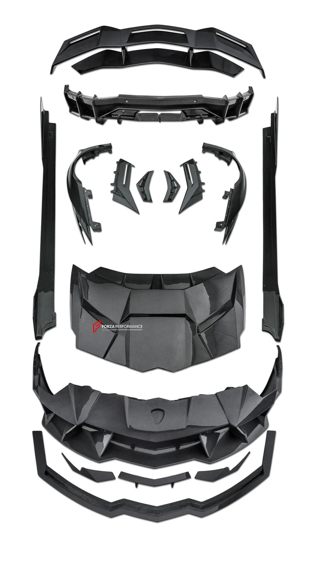 CARBON BODY KIT for LAMBORGHINI AVENTADOR LP700 2011 - 2016

Set includes:

Front Lip
Front Bumper
Hood / Bonnet
Front Fenders
Side Skirts
Rear Air Inlet Covers
Rear Fender Trims
Rear Wing Spoiler
Rear Diffuser

Material: Dry Carbon

NOTE: Professional installation is required