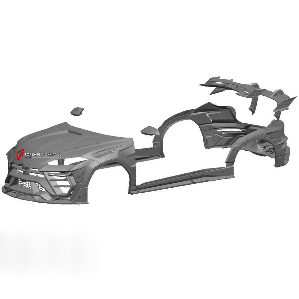 CARBON BODY KIT for Lamborghini Urus 2018+
Set includes:

Front Bumper
Front Bimper Fins
Front Lip
Hood Bonnet
Side Mirror Covers
Front Fenders
Front Fender Vents
Side Skirts
Rear Fenders
Roof Spoiler
Rear Spoiler Wing
Rear Bumper
Rear Diffuser
Material: Carbon

NOTE: Professional installation is required.