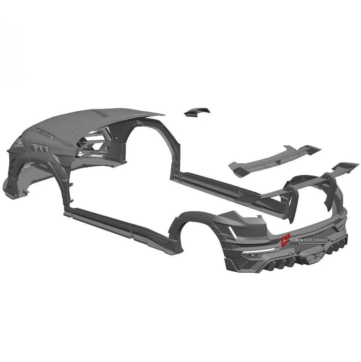 CARBON BODY KIT for Lamborghini Urus 2018+
Set includes:

Front Bumper
Front Bimper Fins
Front Lip
Hood Bonnet
Side Mirror Covers
Front Fenders
Front Fender Vents
Side Skirts
Rear Fenders
Roof Spoiler
Rear Spoiler Wing
Rear Bumper
Rear Diffuser
Material: Carbon

NOTE: Professional installation is required.