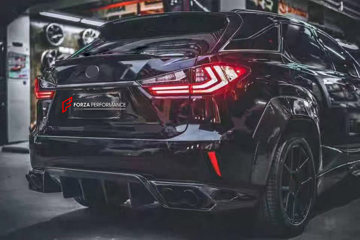 CARBON BODY KIT for LEXUS RX300 AL20 2015 - 2019 FORZA PERFORMANCE custom fit Aimgain Style
Set includes:

Front Lip
Fender Flares
Side Skirts
Rear Diffuser
Material: Carbon

NOTE: Professional installation is required.