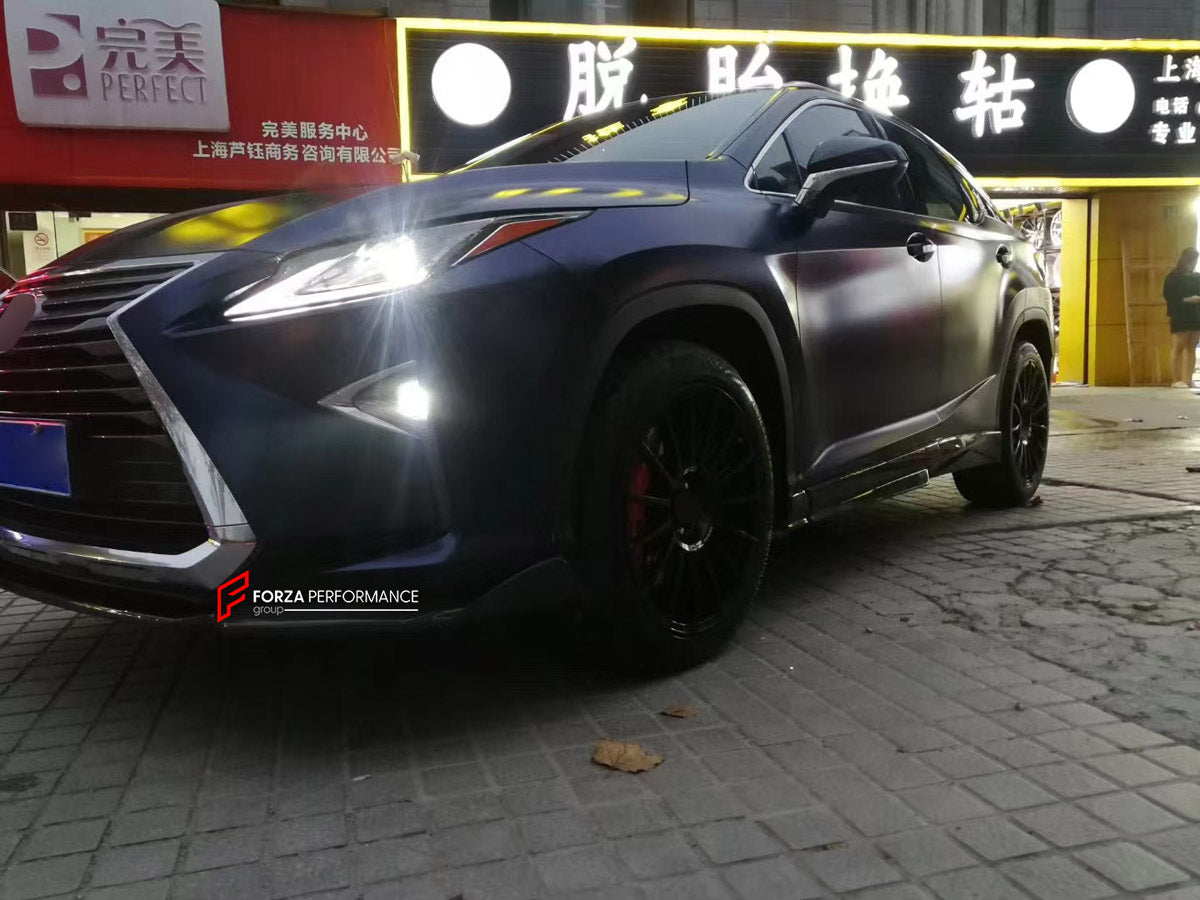 CARBON BODY KIT for LEXUS RX300 AL20 2015 - 2019 FORZA PERFORMANCE custom fit Aimgain Style
Set includes:

Front Lip
Fender Flares
Side Skirts
Rear Diffuser
Material: Carbon

NOTE: Professional installation is required.