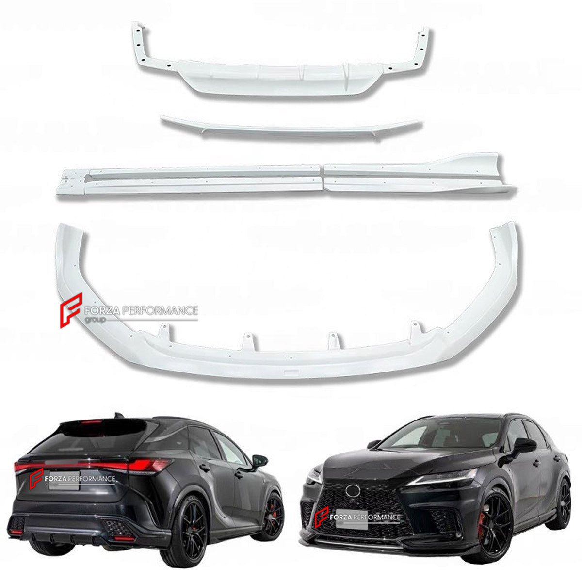 CARBON BODY KIT for LEXUS RX350 AL30 2022+ FORZA PERFORMANCE custom fit Aimgain Style
Set includes:

Front Lip
Side Skirts
Ducktail Spoiler
Rear Diffuser
Material: Carbon, Plastic

NOTE: Professional installation is required.
