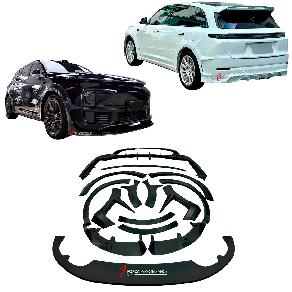 CARBON BODY KIT FOR LIXIANG L9 2023+

Set includes:

Front Lip
Front Bumper Trims
Fender Flares
Side Skirts

Roof Spoiler
Rear Spoiler
Rear Diffuser

Material: Carbon Fiber

Note: Professional installation is required