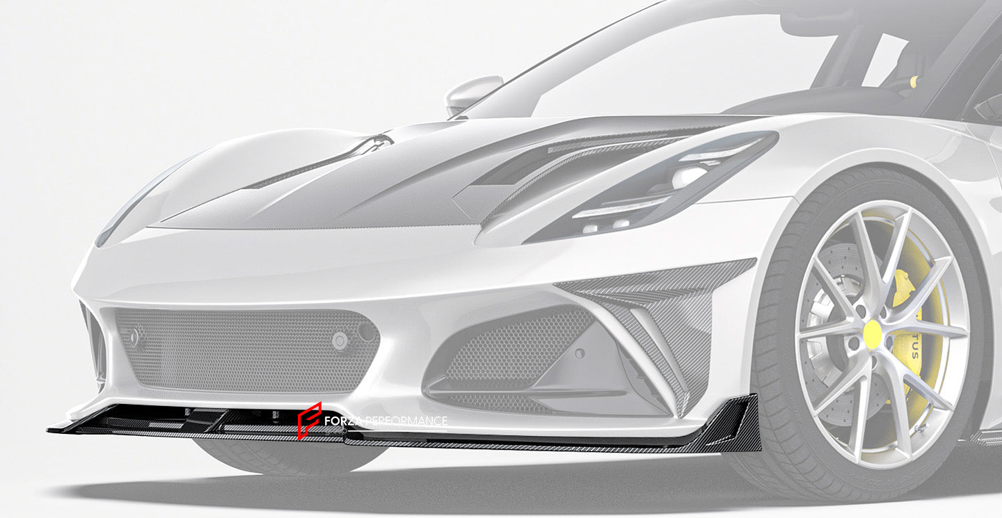 CARBON BODY KIT for LOTUS EMIRA

Set includes:

Front Lip
Front Bumper Canards
Hood / Bonnet
Side Skirts
Rear Spoiler
Rear Bumper Canards
Rear Diffuser


Material: Carbon Fiber

Note: Professional installation is required.