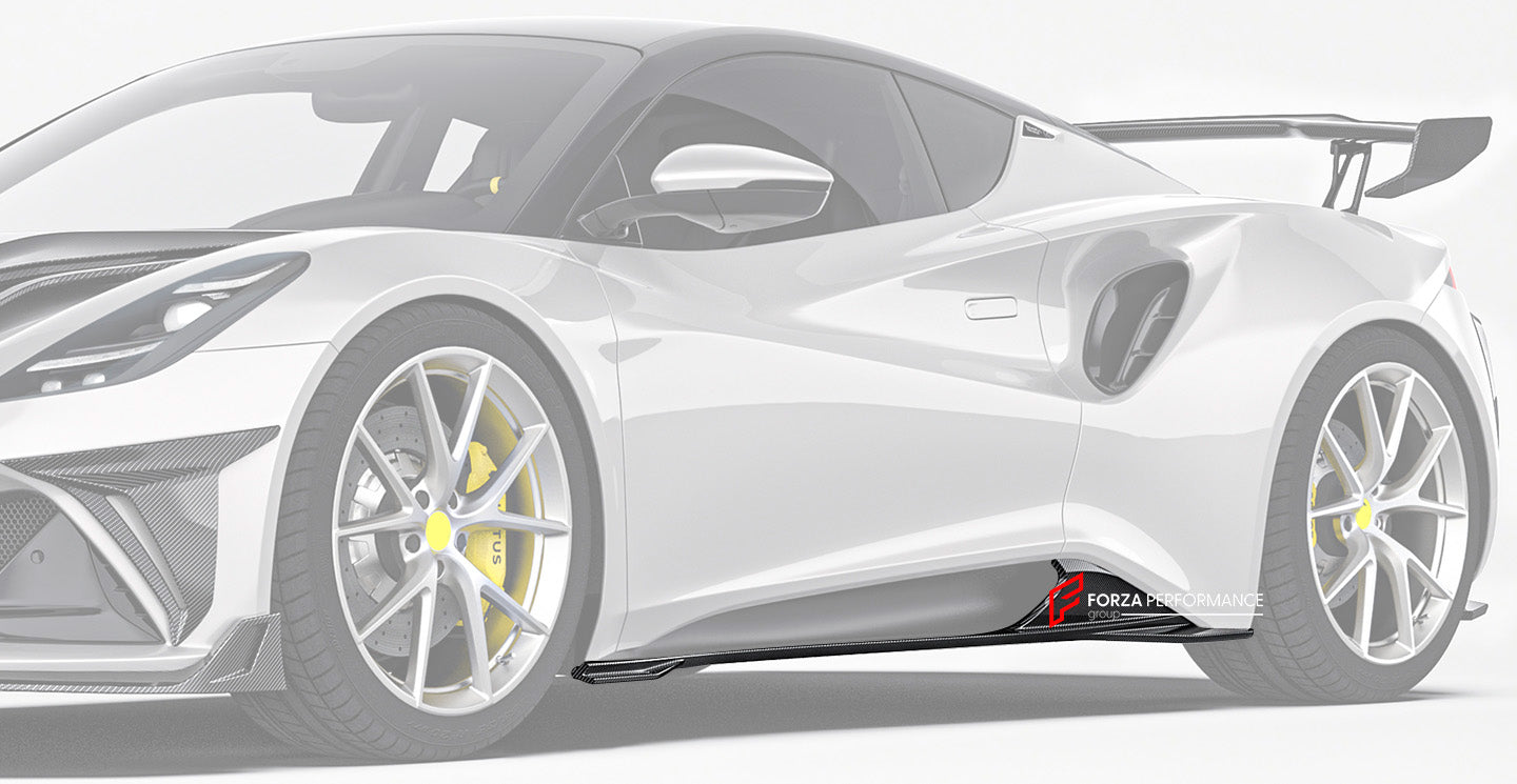 CARBON BODY KIT for LOTUS EMIRA

Set includes:

Front Lip
Front Bumper Canards
Hood / Bonnet
Side Skirts
Rear Spoiler
Rear Bumper Canards
Rear Diffuser


Material: Carbon Fiber

Note: Professional installation is required.