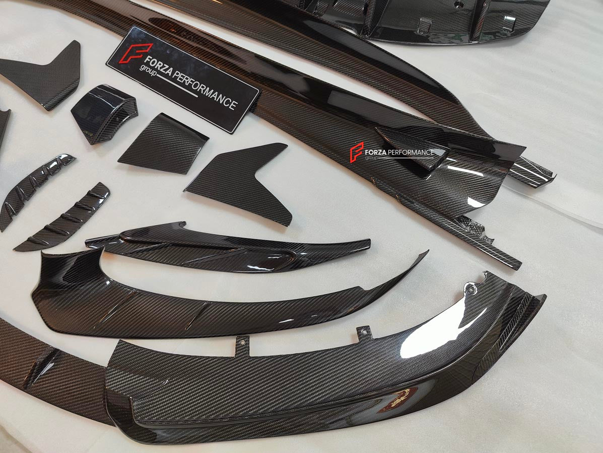 CARBON BODY KIT for LOTUS EMIRA

Set includes:

Roof
Hood
Front Lip
Front Bumper Air Vents
Front Canards
Rear Fender Air Vents
Side Skirts
Rear Diffuser
Rear Spoiler
Rear Spoiler Cover
Door Pedals
Engine Hood Cover
Rear Air Duct
Side Mirrors
Engine Grille

Material: Carbon