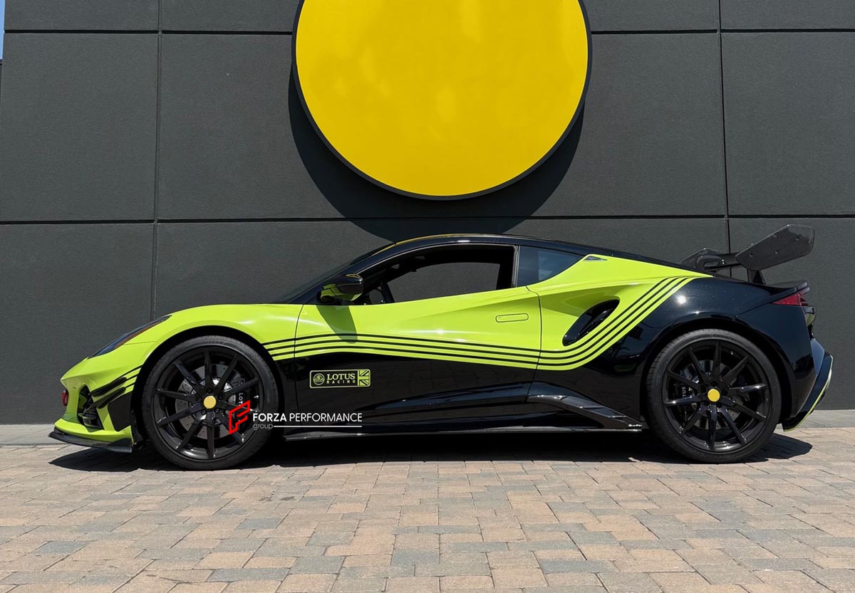 CARBON BODY KIT for LOTUS EMIRA

Set includes:

Roof
Hood
Front Lip
Front Bumper Air Vents
Front Canards
Rear Fender Air Vents
Side Skirts
Rear Diffuser
Rear Spoiler
Rear Spoiler Cover
Door Pedals
Engine Hood Cover
Rear Air Duct
Side Mirrors
Engine Grille
Material: Carbon

Note: Professional installation is required.
