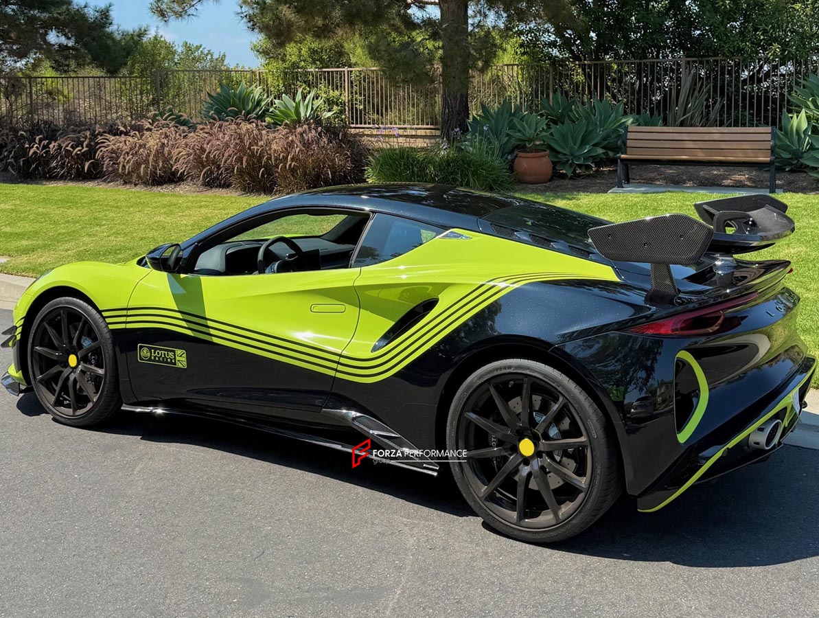 CARBON BODY KIT for LOTUS EMIRA

Set includes:

Roof
Hood
Front Lip
Front Bumper Air Vents
Front Canards
Rear Fender Air Vents
Side Skirts
Rear Diffuser
Rear Spoiler
Rear Spoiler Cover
Door Pedals
Engine Hood Cover
Rear Air Duct
Side Mirrors
Engine Grille
Material: Carbon

Note: Professional installation is required.
