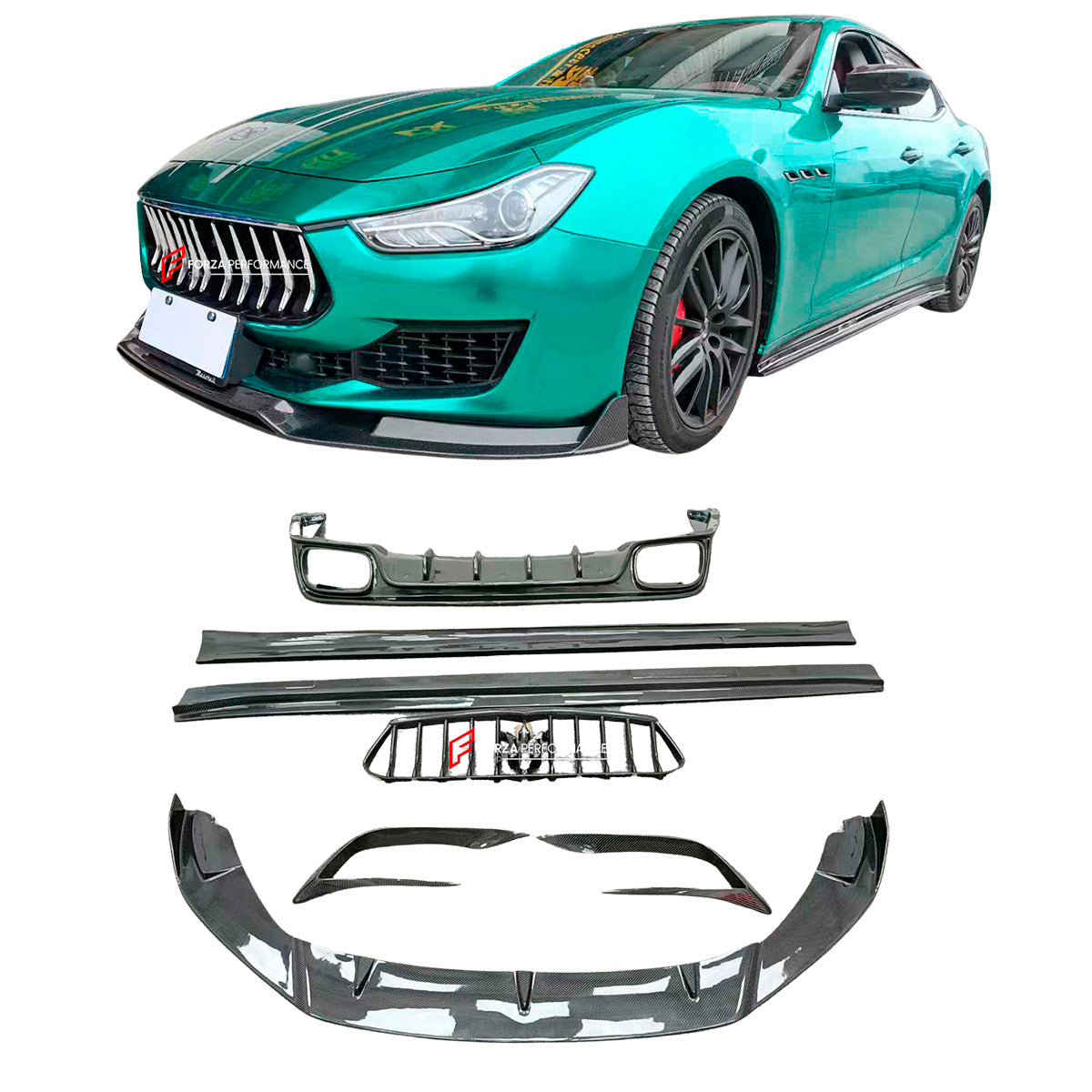 CARBON BODY KIT for MASERATI GHIBLI M157 2014 - 2017

Set includes:

Front Lip
Front Canards
Rear Diffuser
Rear Spoiler
Side Skirts

Material: Carbon fiber

NOTE: Professional installation is required

Payment ►
Visa
Mastercard
PayPal with a credit card (add 4.4% at checkout)
Payoneer

Shipment ►

By express DHL/UPS/TNT/FedEx
To the local international airport
Special line by air
Special line by the sea
To Europe and the UK by train

Please let us know which shipping option you prefer.