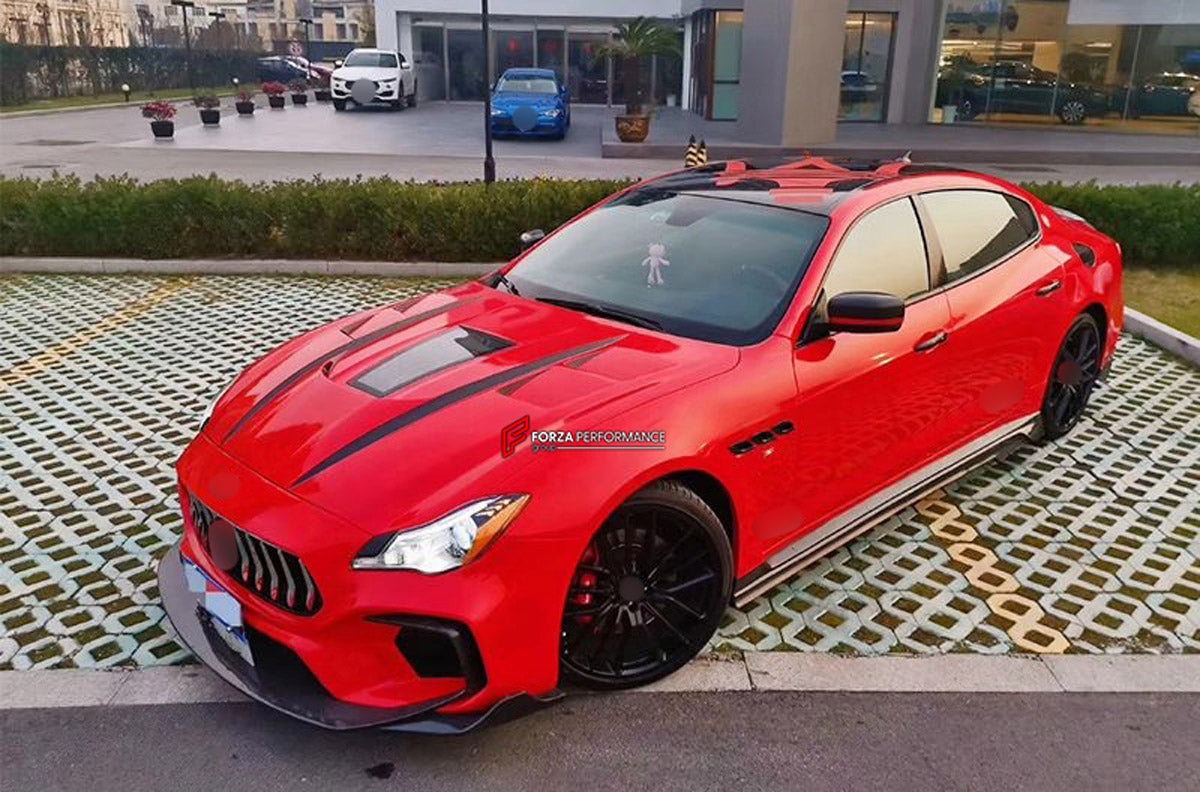 CARBON BODY KIT for Maserati Quattroporte VI M156 2020 - 2024
Set includes:

Front Bumper
Front Lip
Hood Bonnet
Front Fenders
Side Skirts
Ducktail Spoiler
Rear Bumper
Rear Bumper Splitters
Material: Carbon

NOTE: Professional installation is required.