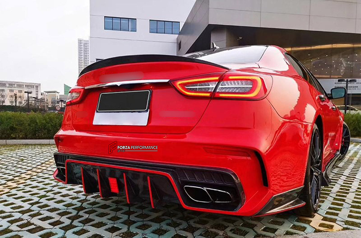 CARBON BODY KIT for Maserati Quattroporte VI M156 2020 - 2024
Set includes:

Front Bumper
Front Lip
Hood Bonnet
Front Fenders
Side Skirts
Ducktail Spoiler
Rear Bumper
Rear Bumper Splitters
Material: Carbon

NOTE: Professional installation is required.