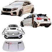 CARBON BODY KIT for Mercedes Benz AMG GLA45 X156 2014 - 2020
Set includes:

Front Bumper
Front Lip
Hood Bonnet
Front Fenders
Side Skirts
Rear Fenders
Roof Spoiler
Rear Diffuser
Rear Bumper
Material: Carbon

NOTE: Professional installation is required.
