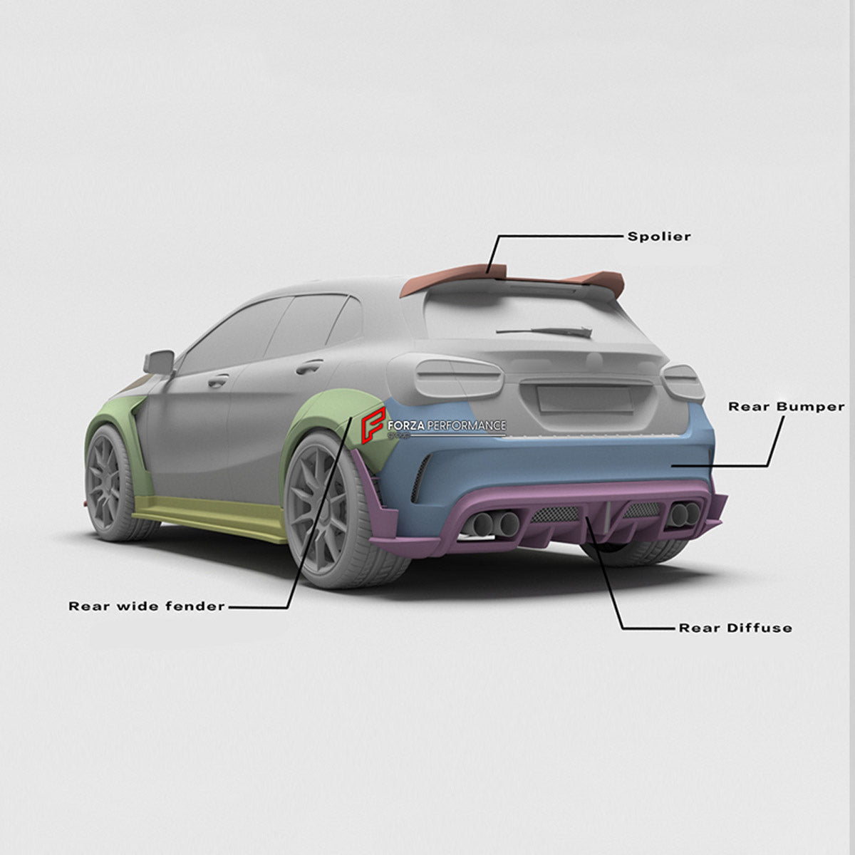 CARBON BODY KIT for Mercedes Benz AMG GLA45 X156 2014 - 2020
Set includes:

Front Bumper
Front Lip
Hood Bonnet
Front Fenders
Side Skirts
Rear Fenders
Roof Spoiler
Rear Diffuser
Rear Bumper
Material: Carbon

NOTE: Professional installation is required.