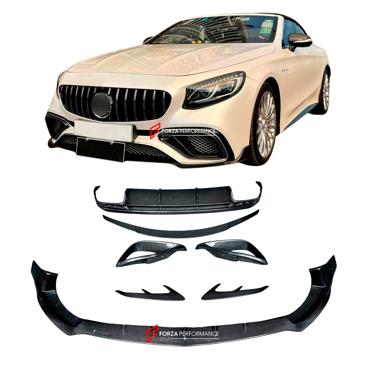 CARBON BODY KIT for MERCEDES BENZ AMG S63 COUPE C217 2018 - 2021

Set includes:

Front Lip

Front Bumper Air Vents Trims
Rear Spoiler

Rear Bumper Trims
Rear Diffuser
Exhaust Tips

Material: Dry Carbon Fiber

Note: Professional installation is required. This body only fits the S63 Coupe or s300 s450 with our S63 bumper.

Why “Contact Us for Pricing”?

We don’t display fixed prices because our goal is to offer you the most competitive deal possible. Product costs often decrease over time, and by requesting a