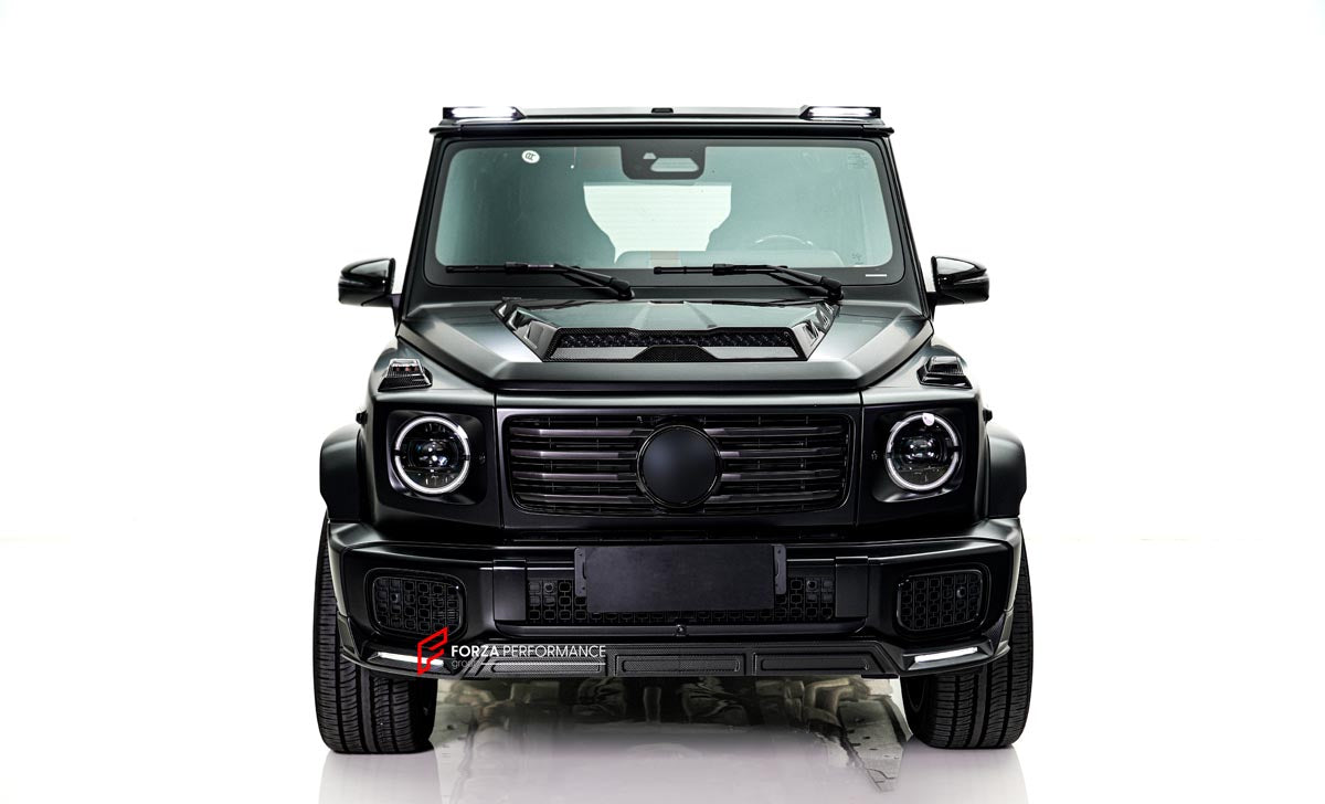 DRY CARBON BODY KIT for MERCEDES BENZ G CLASS G500 G450D W465 2024+

Set includes:

Front Lip

Front Bumper Covers
Turning Light Frame Cover
Hood Scoop
Roof Light Bar
Roof Trim
A-Pllar Cover
Window Frame Covers
Side Molding Trims
Roof Spoiler
D-Pillar Add-Ons
Rear Fender Flare
Rear Trunk Cover
Rear Bumper Covers
Rear Diffuser

Material: Dry Carbon Fiber