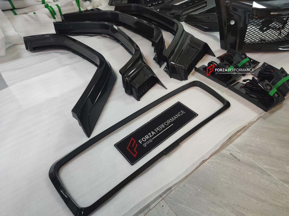 CARBON BODY KIT for MERCEDES-BENZ G-CLASS G63 W465 2024+

Set includes:

Front Bumper Assembly
Front Grille
Hood / Bonnet
Front Fenders
Rear Spoiler
Rear Fender Flares
Rear Bumper

Material: Carbon Fiber