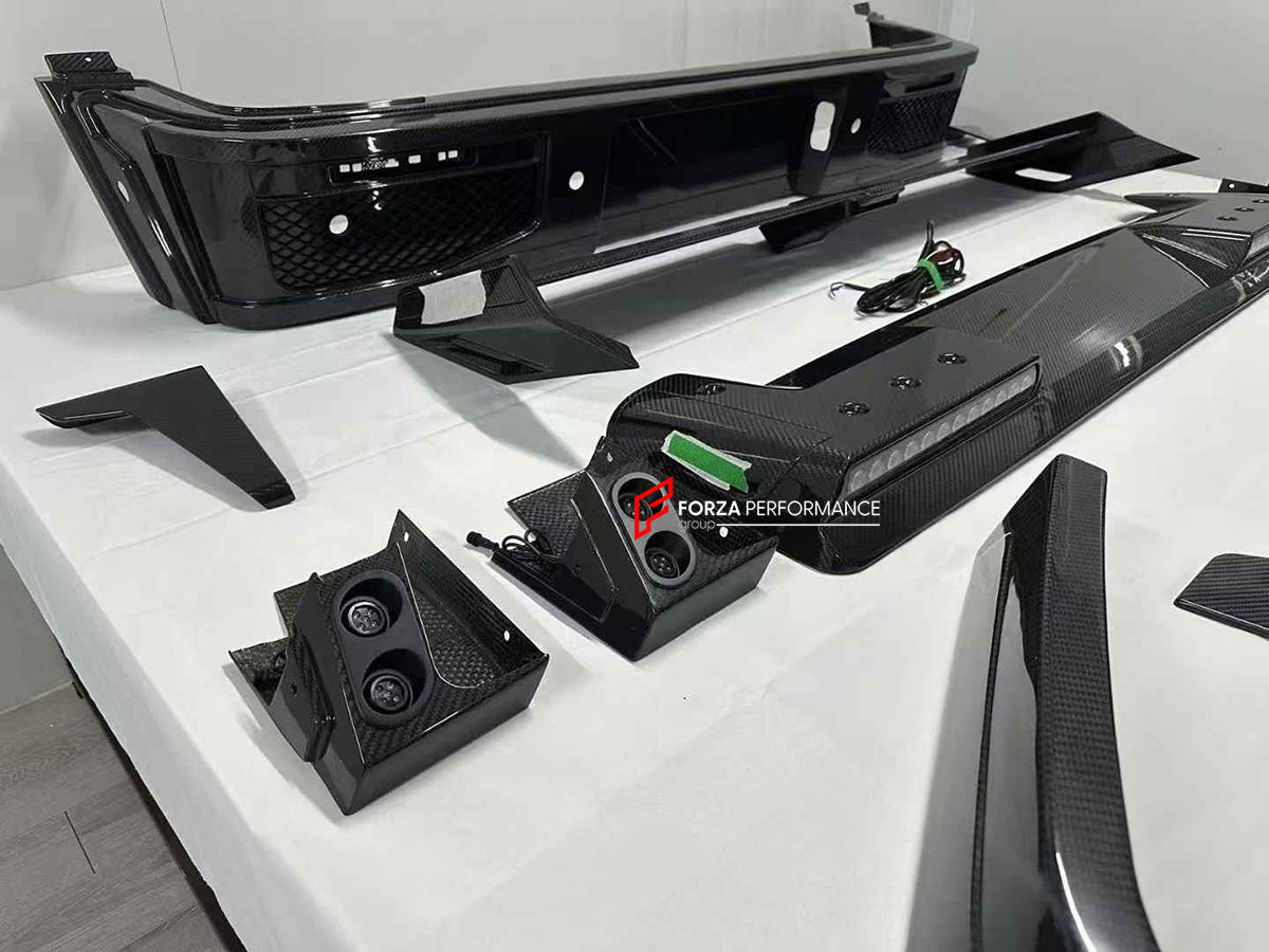 CARBON BODY KIT for MERCEDES-BENZ G-CLASS G63 W465 2024+

Set includes:

Front Bumper Assembly
Front Grille
Hood / Bonnet
Front Fenders
Rear Spoiler
Rear Fender Flares
Rear Bumper

Material: Carbon Fiber

NOTE: Professional installation is required.

Contact us for pricing