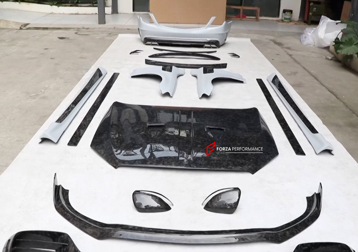 CARBON BODY KIT for MERCEDES BENZ S CLASS AMG W222 S63 S65 FACELIFT 2017 - 2020 custom fit Mansory Style
Set includes:

Front Lip
Front Bumper Canards
Hood Bonnet
Front Fenders
Side Mirror Covers
Side Skirts
Roof Spoiler
Ducktail Spoiler
Rear Bumper Assembly
Rear Diffuser
Material: Carbon, Plastic

NOTE: Professional installation is required.