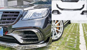 CARBON BODY KIT for MERCEDES BENZ S CLASS AMG W222 S63 S65 FACELIFT 2017 - 2020 custom fit Mansory Style
Set includes:

Front Lip
Front Bumper Canards
Hood Bonnet
Front Fenders
Side Mirror Covers
Side Skirts
Roof Spoiler
Ducktail Spoiler
Rear Bumper Assembly
Rear Diffuser
Material: Carbon, Plastic

NOTE: Professional installation is required.