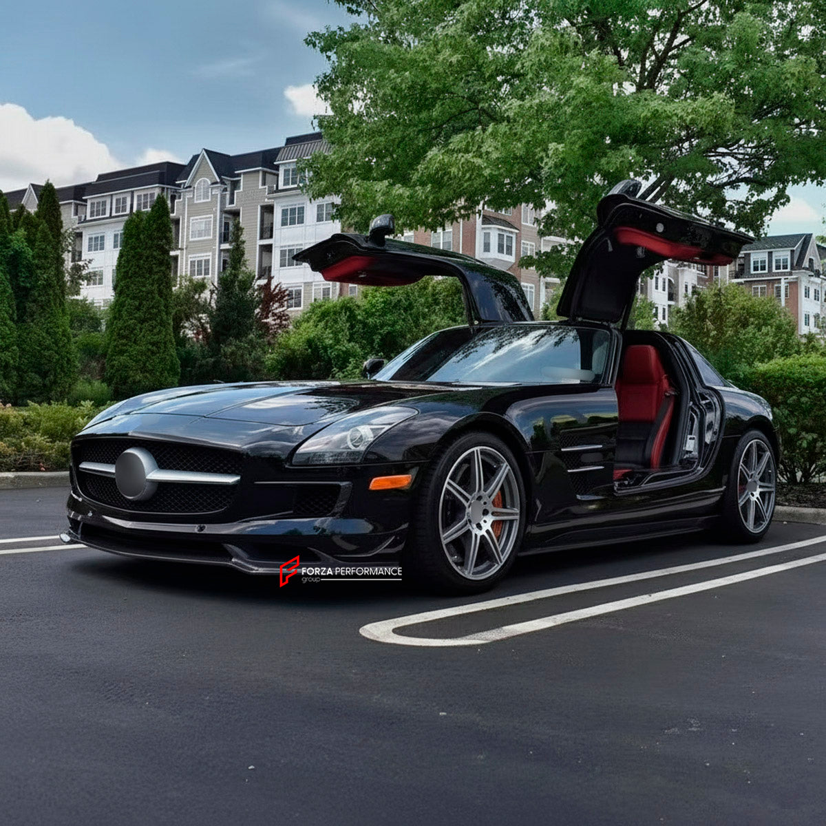 CARBON BODY KIT for Mercedes Benz SLS AMG W197 2010 - 2015
Set includes:

Front Lip
Side Mirror Covers
Side Fender Air Vents
Side Skirts
Rear Spoiler Wing
Rear Diffuser
Material: Carbon

NOTE: Professional installation is required.