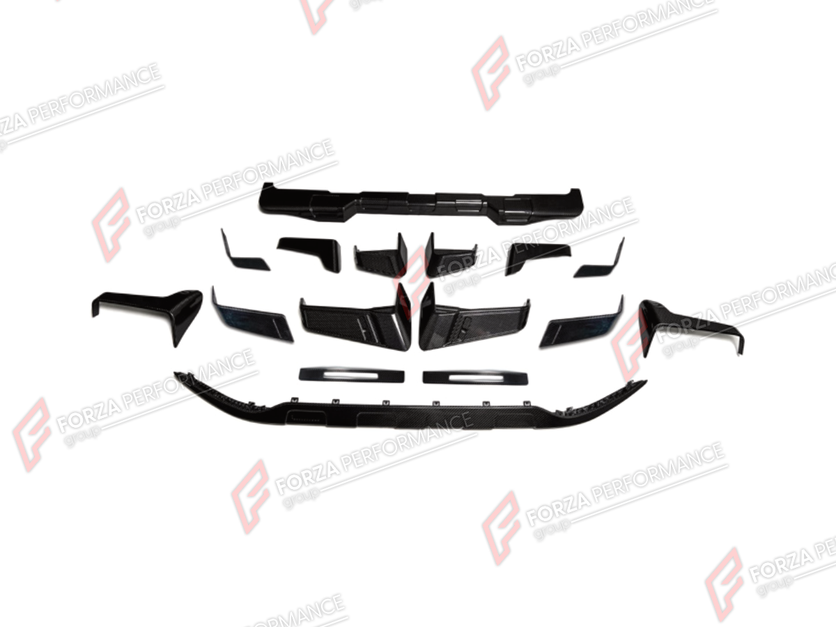 CARBON BODY KIT for MERCEDES-BENZ G-CLASS W465 G63 G450D G500 G550 2025+ FORZA PERFORMANCE custom fit B900
Set includes:

Front Lip
Front Bumper Assembly
Fender Vents
Rear Diffuser
Material: Carbon

NOTE: Professional installation is required.