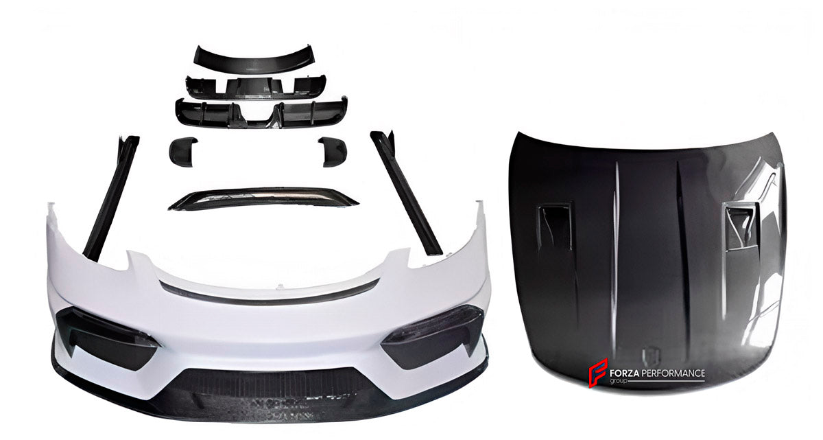 CARBON BODY KIT for PORSCHE 718 CAYMAN 2016+

Set Include:

Front Bumper
Hood / Bonnet
Side Skirts
Rear Spoiler
Rear Bumper
Rear Diffuser
Material: Carbon

Note: Professional installation is required.