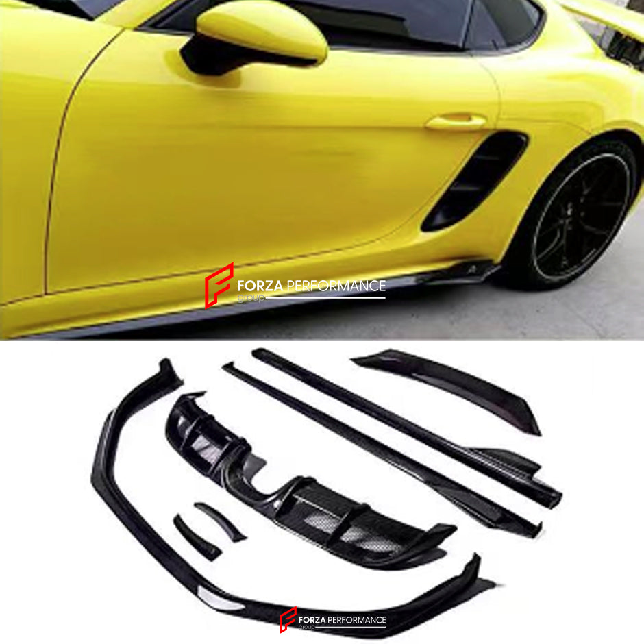 CARBON BODY KIT for PORSCHE 718 CAYMAN 2016+

Set Include:

Front Lip
Front Bumper Canards
Side Skirts
Rear Spoiler
Rear Diffuser
Material: Carbon

Note: Professional installation is required.