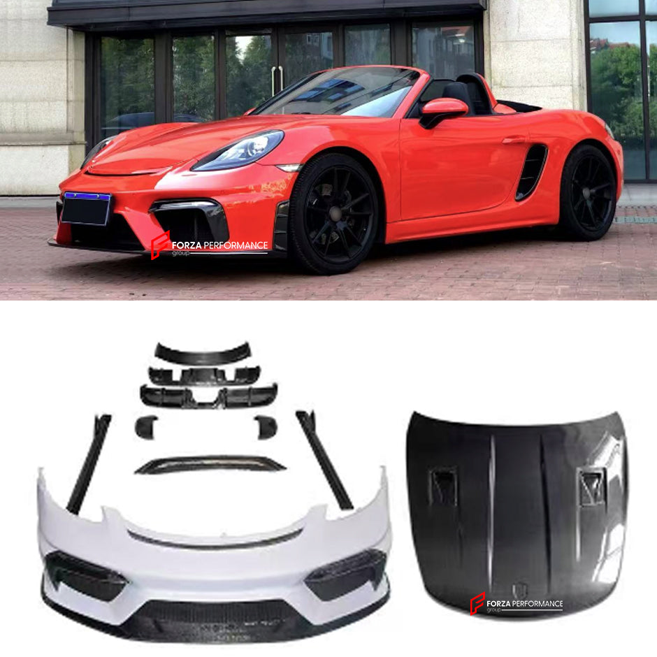 CARBON BODY KIT for PORSCHE 718 CAYMAN 2016+

Set Include:

Front Bumper
Hood / Bonnet
Side Skirts
Rear Spoiler
Rear Bumper
Rear Diffuser
Material: Carbon

Note: Professional installation is required.