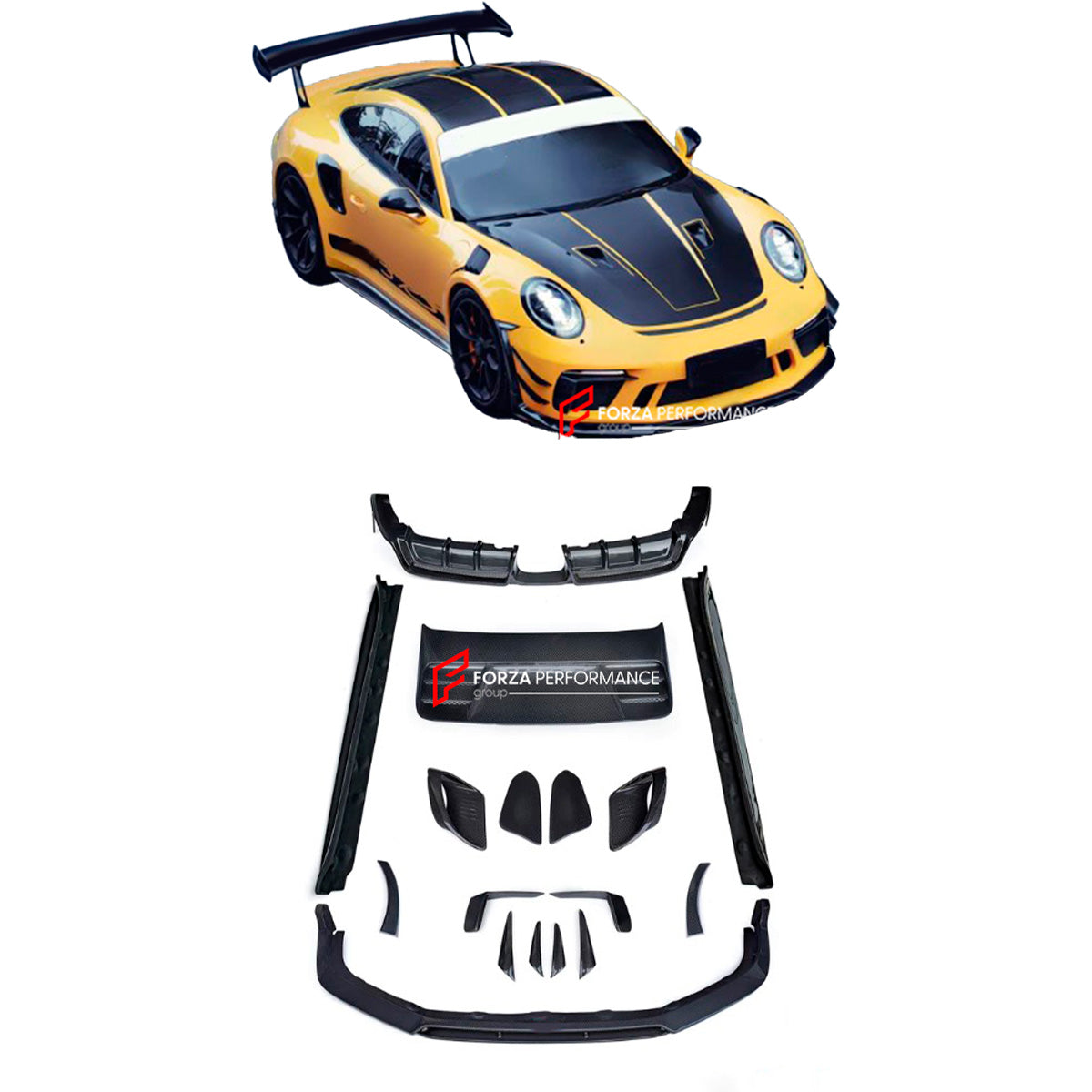 CARBON BODY KIT for PORSCHE 911 991.2 GT3 RS 2015 - 2020

Set includes:

Front Lip
Front Bumper Canards
Front Vent Covers

Front Fenders
Side Skirts
Rear Spoiler
Rear Engine Cover

Rear Diffuser


Material: Carbon fiber

NOTE: Professional installation is required