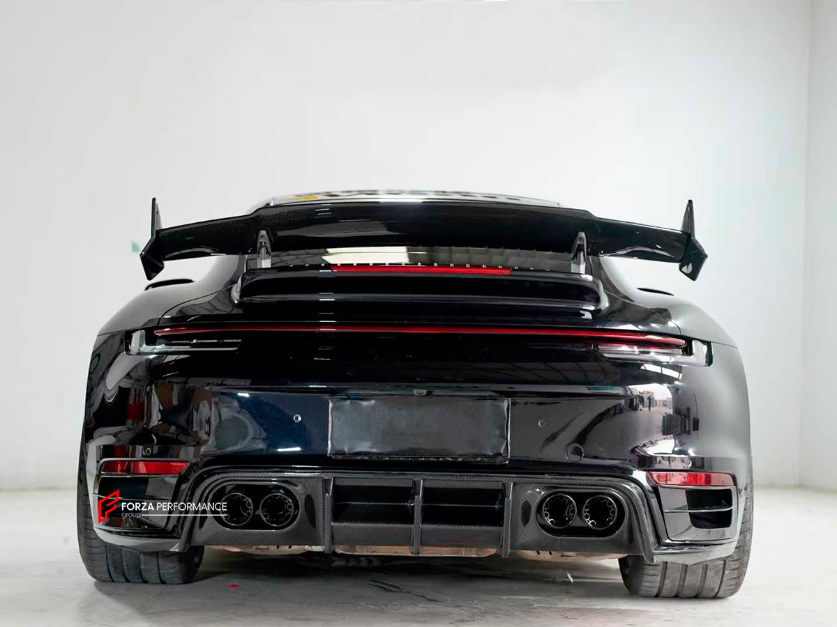 DRY CARBON BODY KIT FOR PORSCHE 911 992 TURBO TURBO S 2019+  Set includes:  Front Lip Front Air Vent Covers Side Skirts  Rear Diffuser Exhaust Tips Rear Canards Rear Spoiler