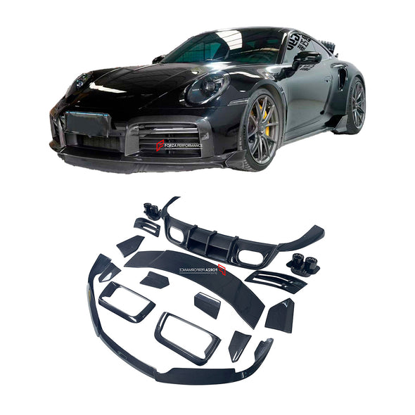 DRY CARBON AERO KIT for PORSCHE 911 992.1 TURBO S 2019 - 2025

Set includes:

Front Lip
Front Air Vent Covers

Rear Spoiler
Rear Canards

Rear Diffuser
Exhaust Tips

Material: Dry Carbon

NOTE: Professional installation is required.

CONTACT US FOR PRICING