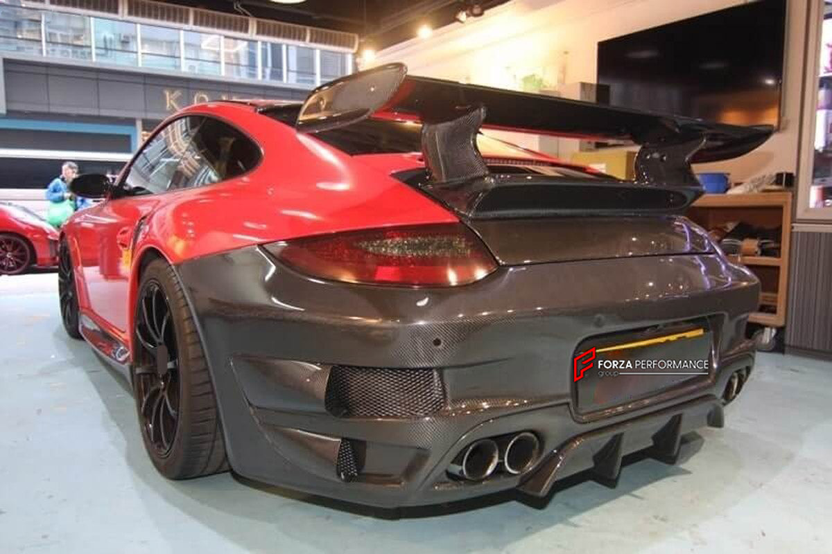 Carbon Body Kit for Porsche 911 997 Turbo
Set includes:

Front Bumper
Hood Bonnet
Side Skirts
Rear Fender Air Scoop
Rear Bumper
Rear Trunk
Rear Spoiler Wing
Material: Carbon

NOTE: Professional installation is required.