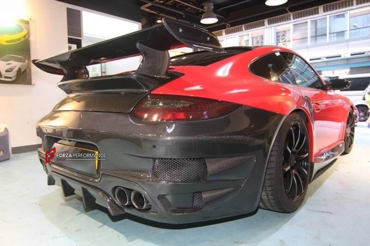 Carbon Body Kit for Porsche 911 997 Turbo
Set includes:

Front Bumper
Hood Bonnet
Side Skirts
Rear Fender Air Scoop
Rear Bumper
Rear Trunk
Rear Spoiler Wing
Material: Carbon

NOTE: Professional installation is required.