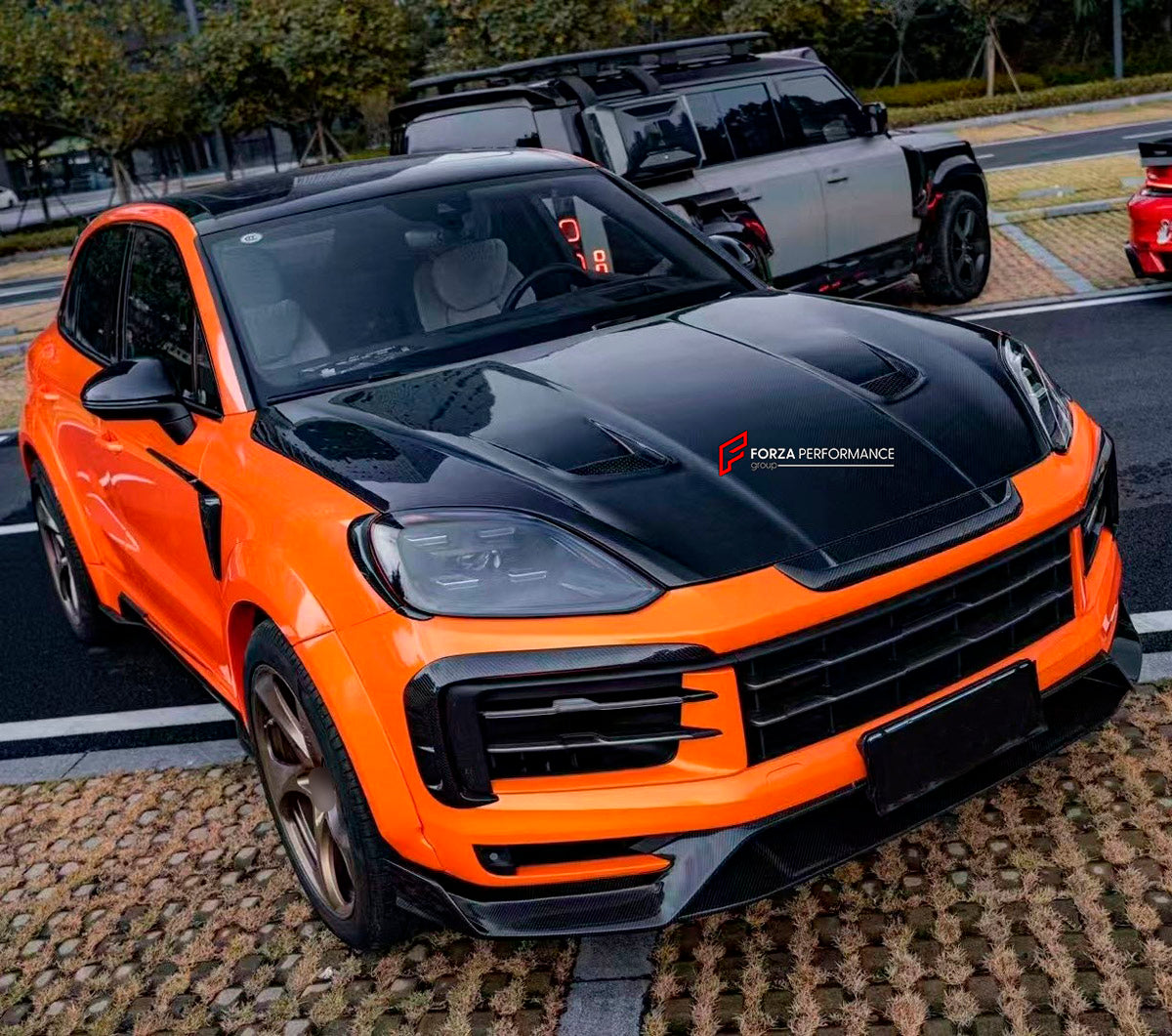 CARBON BODY KIT for Porsche Cayenne 9Y0.2 2024+
Set includes:

Front Lip
Front Bumper Fins
Hood Bonnet
Front Fenders
Front Fender Vents
Side Skirts
Rear Fenders
Roof Spoiler
Rear Diffuser
Material: Carbon

NOTE: Professional installation is required.