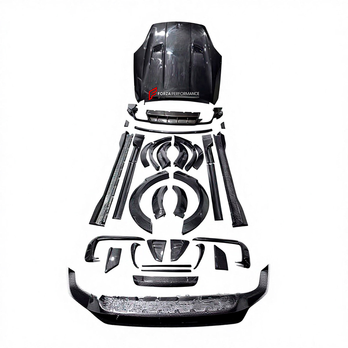 CARBON BODY KIT for Porsche Cayenne 9Y0.2 2024+
Set includes:

Front Lip
Front Bumper Fins
Hood Bonnet
Front Fenders
Front Fender Vents
Side Skirts
Rear Fenders
Roof Spoiler
Rear Diffuser
Material: Carbon

NOTE: Professional installation is required.