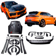 CARBON BODY KIT for Porsche Cayenne 9Y0.2 2024+
Set includes:

Front Lip
Front Bumper Fins
Hood Bonnet
Front Fenders
Front Fender Vents
Side Skirts
Rear Fenders
Roof Spoiler
Rear Diffuser
Material: Carbon

NOTE: Professional installation is required.