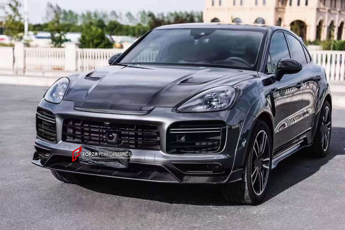 CARBON BODY KIT for PORSCHE CAYENNE E3 9Y 9Y0 9Y3 2017 - 2023 FORZA PERFORMANCE custom fit Mansory Style

Set includes:
Front Lip
Front Bumper Center Trim
Front Grille Mesh Cover Trims
Hood Bonnet
Side Fender Vents
Fender Flares
Side Skirts
Roof Spoiler
Ducktail Spoiler
Rear Bumper Fins
Rear Diffuser
Exhaust Tips

Material: Carbon

NOTE: Professional installation is required.
