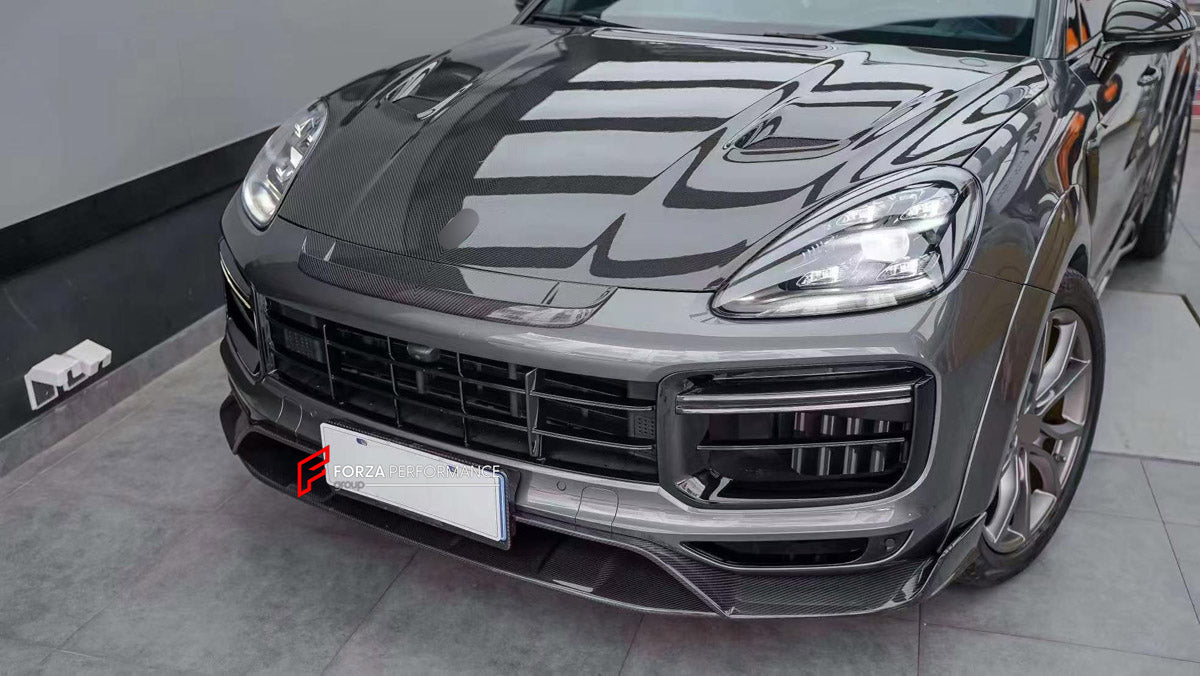CARBON BODY KIT for PORSCHE CAYENNE E3 9Y 9Y0 9Y3 2017 - 2023 FORZA PERFORMANCE custom fit Mansory Style

Set includes:
Front Lip
Front Bumper Center Trim
Front Grille Mesh Cover Trims
Hood Bonnet
Side Fender Vents
Fender Flares
Side Skirts
Roof Spoiler
Ducktail Spoiler
Rear Bumper Fins
Rear Diffuser
Exhaust Tips

Material: Carbon

NOTE: Professional installation is required.