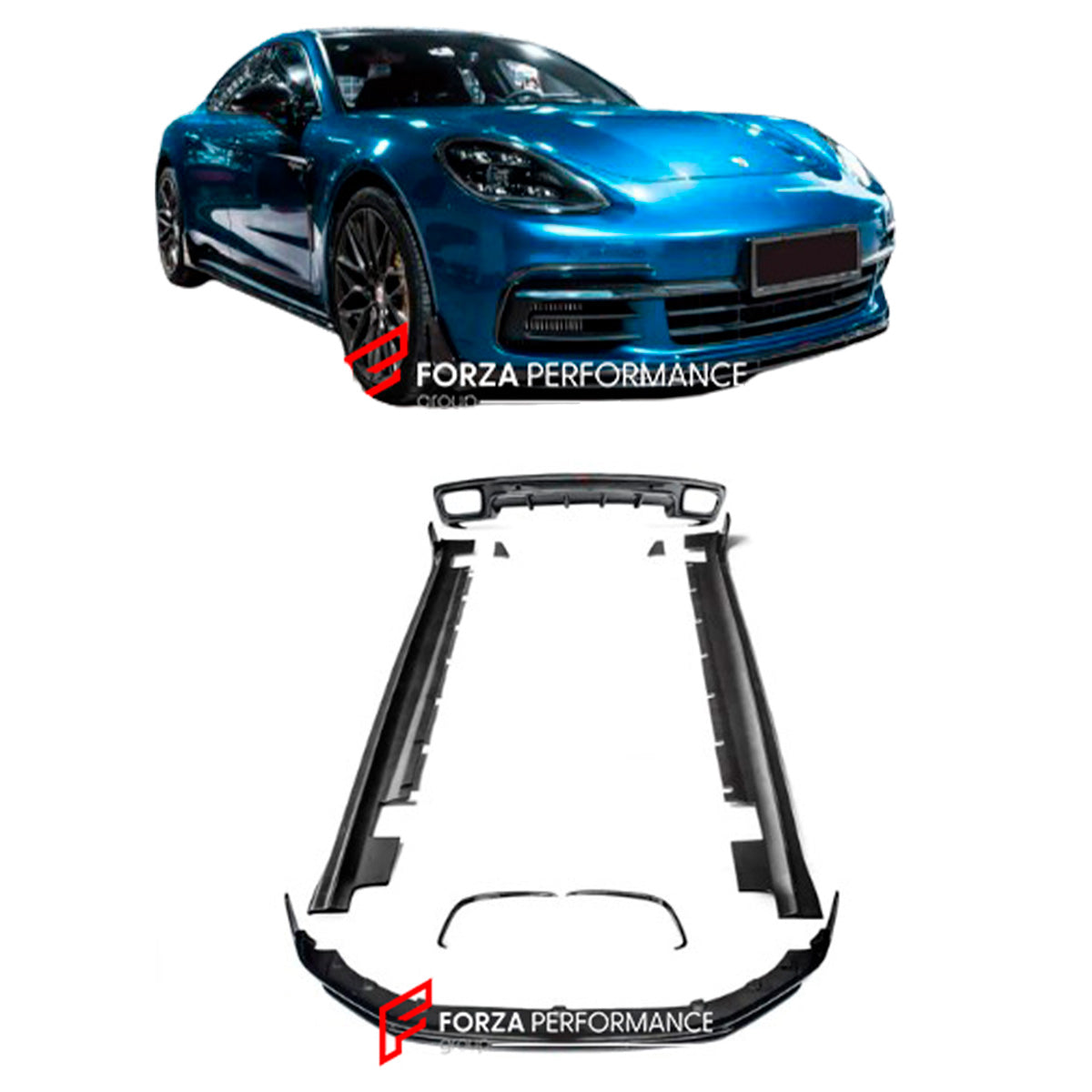 CARBON BODY KIT for PORSCHE PANAMERA 971 4 4S GTS TURBO TURBO S 4E HYBRID 2017 - 2023 Forza Performance Custom fit

Set includes:
Front Lip
Front Vent Covers
Fender Vent Covers
Side Skirts
Rear Diffuser

Material: Carbon

NOTE: Professional installation is required.