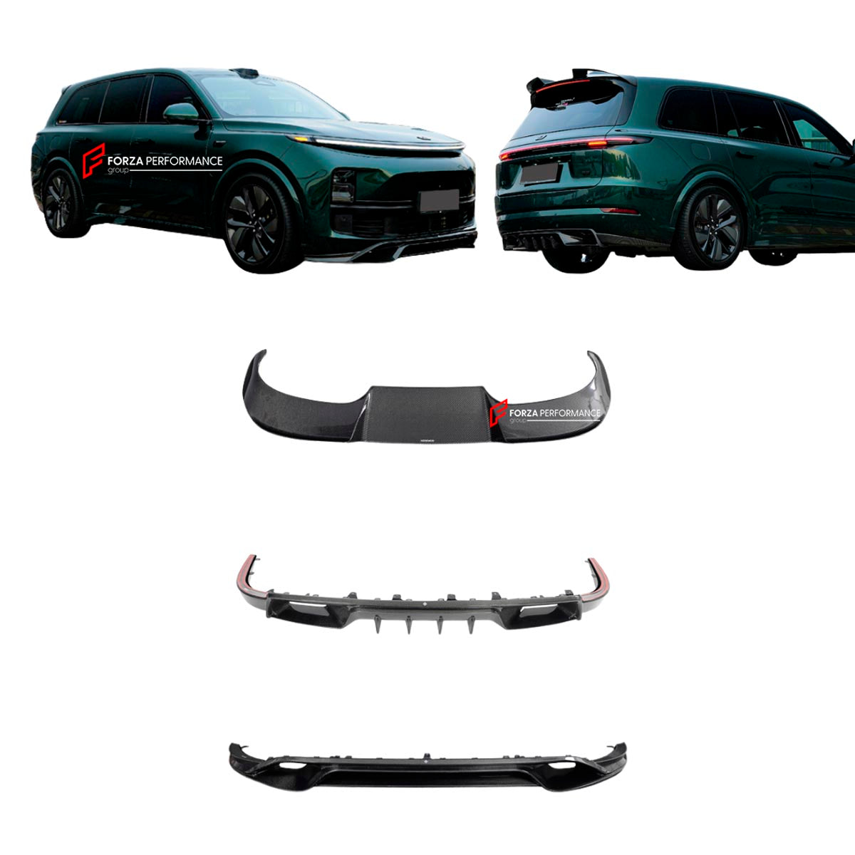 Carbon Body Kit for Lixiang L9 2022+
Set includes:

Front Lip
Diffuser
Roof Spoiler
Material: Carbon (Can be made in Forged Carbon)

NOTE: Professional installation is required.