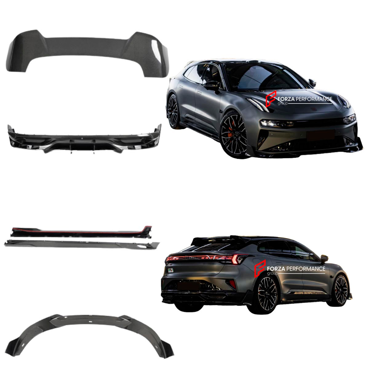 Carbon Body Kit for Zeekr 001 2021+
Set includes:

Front Lip
Side Skirts
Diffuser
Roof Spoiler
Material: Carbon (Can be made in Forged Carbon)

NOTE: Professional installation is required.