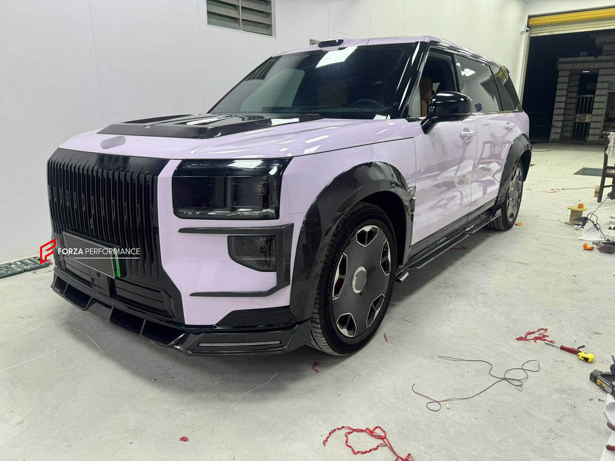 CARBON BODY KIT for ZEEKR 9X 2025+ FORZA PERFORMANCE custom fit RNG Style

Set includes:
Front Lip
Front Bumper Canards
Hood Scoop Trim Cover
Fender Flares
Side Skirts

Material: Carbon

NOTE: Professional installation is required.