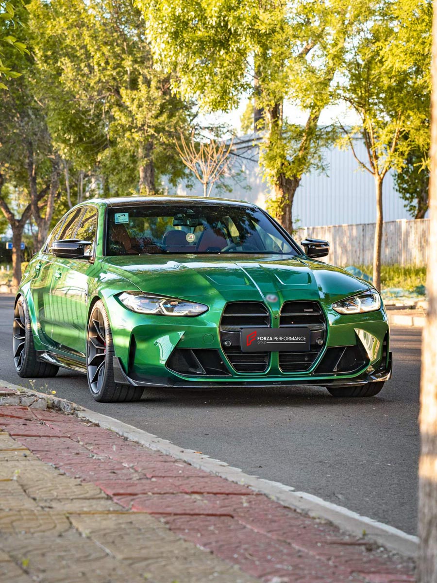 CARBON BODY KIT WITH CUP SERIES FRONT LIP for BMW M3 G82 M4 G80 2021 - 2024 FORZA PERFORMANCE Custom fit Dry Carbon Achen Cybe Achencybe Design Style
Set includes:

Cup Series Front Lip
Front Grille
Hood Bonnet Trim
Rear Diffuser
Rear Spoiler
Material: Carbon

NOTE: Professional installation is required.