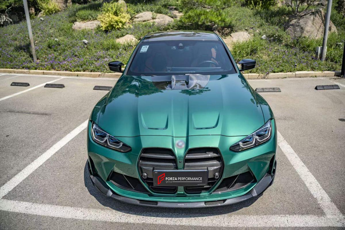 CARBON BODY KIT WITH CUP SERIES FRONT LIP for BMW M3 G82 M4 G80 2021 - 2024 FORZA PERFORMANCE Custom fit Dry Carbon Achen Cybe Achencybe Design Style
Set includes:

Cup Series Front Lip
Front Grille
Hood Bonnet Trim
Rear Diffuser
Rear Spoiler
Material: Carbon

NOTE: Professional installation is required.