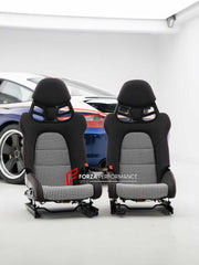 We manufacture custom carbon bucket seats for Porsche models. We offer fully customizable options including an optional memory foam insert, integrated side airbags, electric connectors to seat belts, and a seat occupancy sensor further elevate safety without compromising on a lightweight, durable construction—ensuring you race ahead with unmatched support.

Advantages of Forza Performance Group Bucket Seats:
Fully Customizable Design
Optional Memory Foam Insert

Integrated Side Airbags
Electric Connectors t
