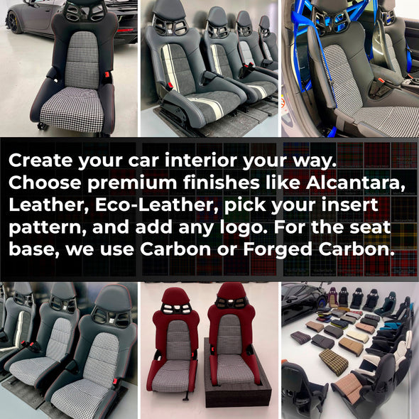 We manufacture custom carbon bucket seats for Porsche models. We offer fully customizable options including an optional memory foam insert, integrated side airbags, electric connectors to seat belts, and a seat occupancy sensor further elevate safety without compromising on a lightweight, durable construction—ensuring you race ahead with unmatched support.

Advantages of Forza Performance Group Bucket Seats:
Fully Customizable Design
Optional Memory Foam Insert

Integrated Side Airbags
Electric Connectors t