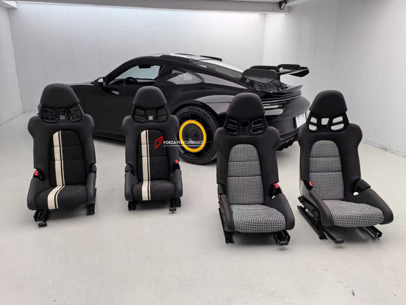 We manufacture custom carbon bucket seats for Porsche models. We offer fully customizable options including an optional memory foam insert, integrated side airbags, electric connectors to seat belts, and a seat occupancy sensor further elevate safety without compromising on a lightweight, durable construction—ensuring you race ahead with unmatched support.

Advantages of Forza Performance Group Bucket Seats:
Fully Customizable Design
Optional Memory Foam Insert

Integrated Side Airbags
Electric Connectors t
