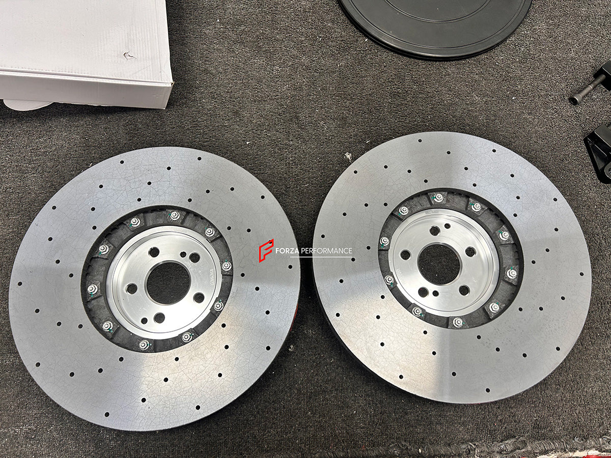 We manufacture premium quality carbon ceramic brakes discs rotors for MERCEDES BENZ S-CLASS S63 AMG W222 2013 - 2021 in any size

Specification:

6 Pot Front Brake Calipers
4 Pot Front Brake Calipers
Front disc: 420 mm, thickness 40 mm

Rear disc: 380 mm, thickness 32 mm
Material: Carbon Ceramic ( C / SiC) rings, Aluminium hat / bell

Includes: Carbon ceramic brake disсs / rotors, brake pads, spacers for calipers, hoses.

Fitment: Direct Bolt-On replace OE IRON