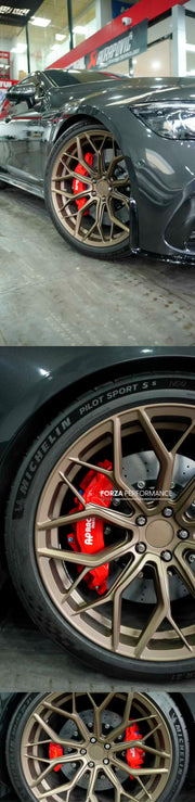 We manufacture premium quality carbon ceramic brakes discs rotors for MERCEDES BENZ AMG GT50 4 DOORS X290 2018+ in any size

Specification:

Authentic AP Racing CP9571 6 Pot Front Brake Calipers
Authentic AP Racing CP9582 4 pot Rear Brake Calipers

Electric Parking Brakes
Front disc: 410 mm, thickness 36 mm

Rear disc: 380 mm, thickness 28 mm
Material: Carbon Ceramic ( C / SiC) rings, Aluminium hat / bell

Includes: Carbon ceramic brake disсs / rotors, brake pads, brackets for calipers, hoses.

Fitment: Dir